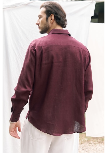 Mai Collection Mai Studios Co. Ombretta Bordo Keten Oversize Erkek Gömlek Bordo
