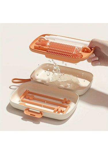 Elmpaly Mavi Sku Silikon Biberon Emzik Fırçası Seti Saklama Kutusu Kurutma Askısı Pipet Fırçası Seyahat Seti