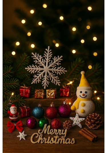 Yılbaşı Yeni Yıl Çam Ağaç Süsü 25 Parça Merry Christmas Yazılı Noel Dekoru Renkli Çam Ağacı Süsleri Çok Renkli