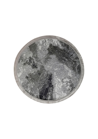 Dijidekor Delüxe Halı Antrasit Saçaklı Deri Taban Yuvarlak Ha...