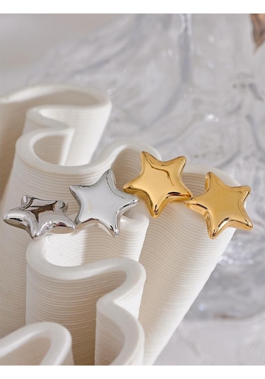 Altın Eetit Trendy Paslanmaz Çelik Yıldız Küçük Saplama Küpe Metal Doku Sevimli 18 K Altın Kaplama Pas Geçirmez Takı Aksesuarları Hediye