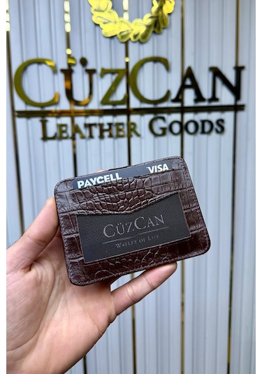 Cüzcan Jorvik Patlı Hakiki Deri Premium Kartlık Kişiye Özel İsim Baskılı Kahverengi Croco