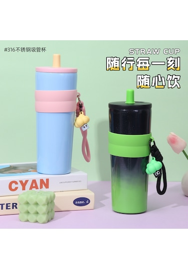 Springsun 710ml 316 Paslanmaz Çelik Isı Yalıtımlı Matara, Sürekli Su İçin Taşınabilir, Damlacık Sağlam, Araba Fincan Tutucusuna Uyumlu, Pipetli Outdoor Kupa Mavi