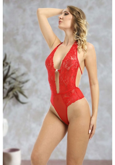 Sistina Kırmızı Taşlı Bodysuit - 888 - Semeglbl - 93 Beden M