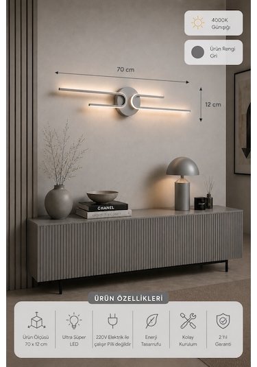 Mino Modern Led Duvar Apliği Günışığı Gri