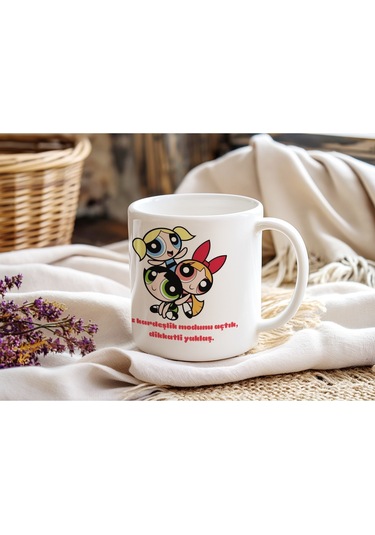 Powerpuff Girls Kız Kardeşliği Kupa Bardak - Eğlenceli Kadın Hediye - Kızkardeşli Modu Açık Yazılı Beyaz