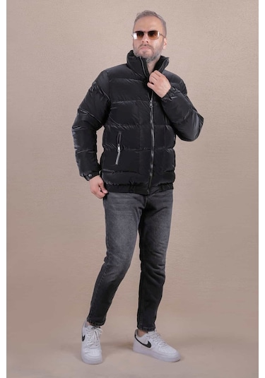 Ohepmoda Dik Yaka Nova Soft Kumaş Erkek Şişme Mont Siyah