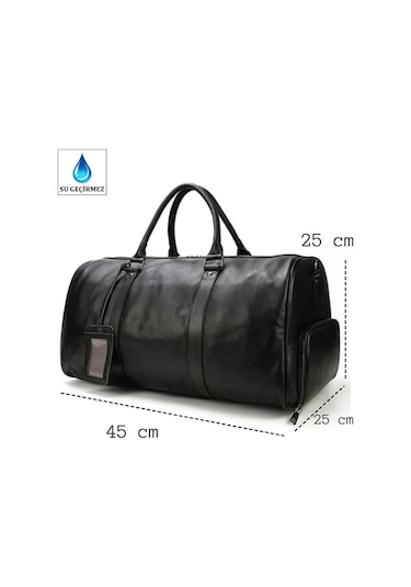 Deri Seyehat Çantası Ayakkabı Bölmeli El Ve Omuz Askılı 8683255012213 Siyah