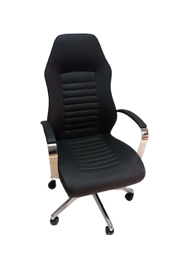 Çalışma Koltuğu Makam Sandalyesi Krom Yıldız Ayaklı Siyah Suni De