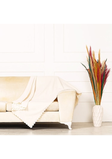 Kırık BeyazDokuma Kadife Şönil Düz Kumaş Çift Taraflı Koltuk Şalı