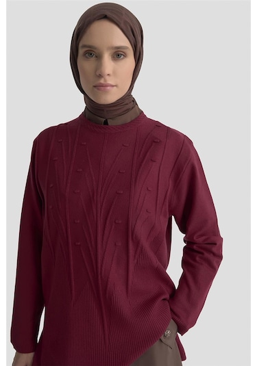 Armine Başak Desenli Kazak 25kd7006 Bordo Bordo