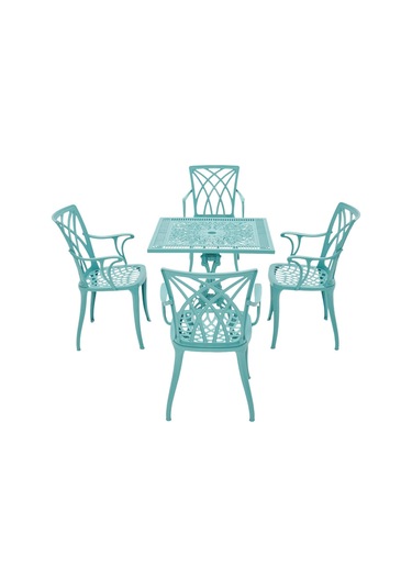 Line Turkuaz Kare Masa Takımı Rehome Bahçe Döküm Mobilya Turkuaz