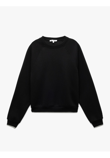 Koton Pamuklu Bisiklet Yaka Şardonlu Sweatshirt Siyah 6wal10309ık Siyah