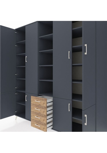 Kronos Dolap 17 Raflı 4 Çekmeceli 8 Kapaklı 220x59x243 Antrasit-antrasit/çam Antrasıt/atlas Çam