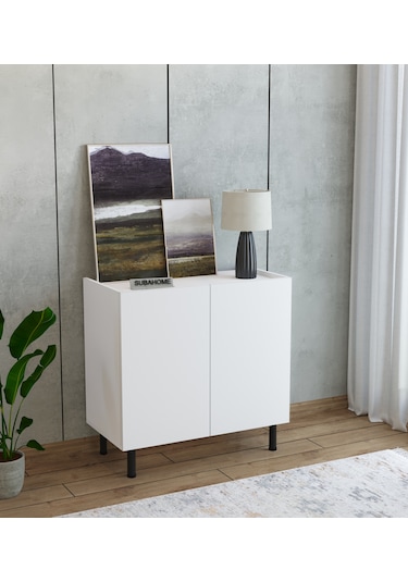Modern Mdf Çok Amaçlı 80 Cm 2 Kapaklı Beyaz Konsol