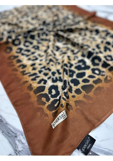 İpekseli Leopar Desenli Organik Pamuk Şal - 1 911