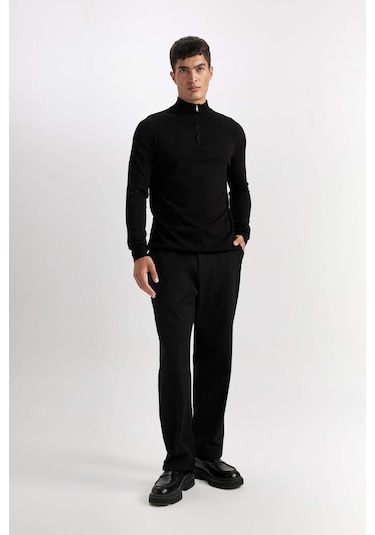 DeFacto Standart Fit Dik Yaka Yarım Fermuarlı Yumuşak Dokulu Premium Triko Kazak D0624AX24AUBK81