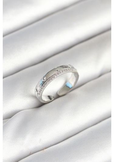 Gümüş Renk Şerit Zirkon Taşlı Kadın Yüzük Renkli