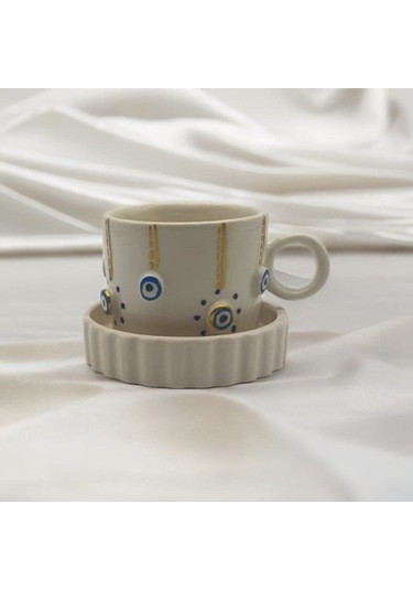 Altın Yaldız Çizgi Noktalı Nazar Fincan Mug