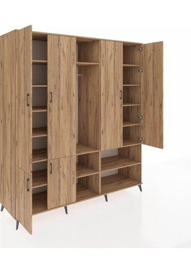 Kronos Dolap 15 Raflı 5 Kapaklı Tek Askılı 220x59x243 Çam-çam/çam Atlas Çam/atlas Çam