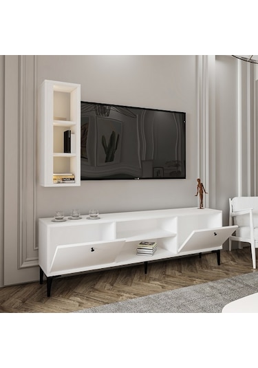 Tv Ünitesi Cunda Beyaz Led Işıklı 150 Cm