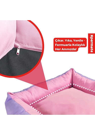 Xpermate Yuvi Kedi Yatağı Köpek Yatağı Tüy Tutmaz Kumaş Su İtici Kumaş Fermuarlı 55 x 60 x 23 CM