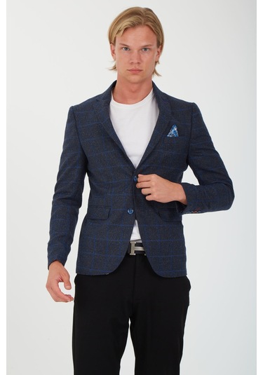 Sposo 5135 Dar Kalıp Kareli Antrasit Erkek Blazer Ceket Antrasit