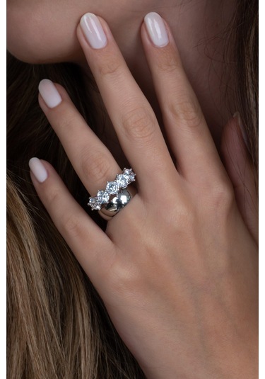 Takı Dükkanı Rodyum Kaplama 6mm Gümüş Alyans Ve Gümüş Beştaş Yüzük Seti Wsr121