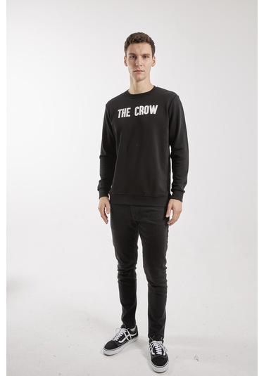 Crow Siyah O-yaka Sweatshırt Siyah