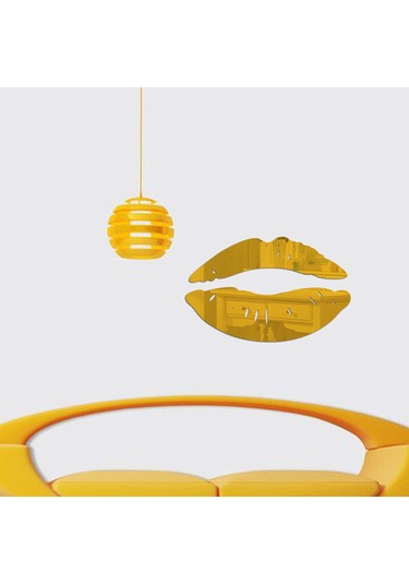 Mufunye Dudak Şekilli Ayna Duvar Sticker Seti - Kırmızı, Altın, Siyah, Gümüş Renk Seçenekleri - Dekoratif Duvar Aksesuarı Çok Renkli