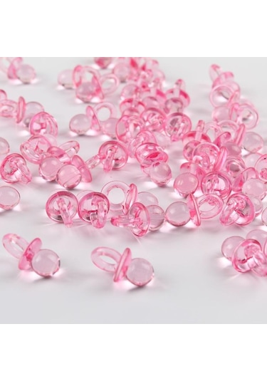 Akrilik Mini Pembe Emzik Konsept, Hediyelik Süsleme Bebek Şekeri 25 Adet Pembe