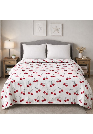 King Size Desenli Pike Yatak Örtüsü Çift Kişilik 240x260 Cm Krem