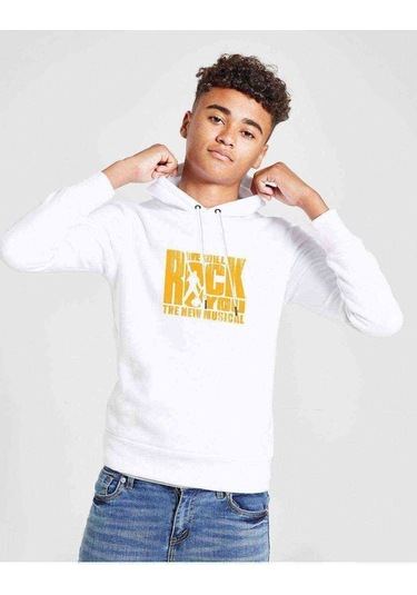 Queen We Will Rock You Baskılı Unisex Çocuk Kapüşonlu Beyaz Swea Beyaz