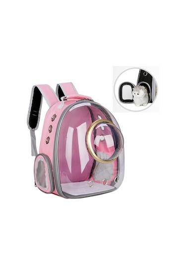 Uzay Kapsülü Pet Çanta Panoramik Şeffaf Kedi Dışarı Çıkmak Kapaklı Taşınabilir Nefes Alabilir Sırt Çantası Pembe