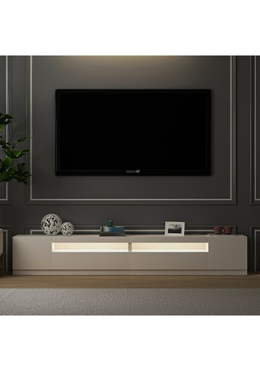 T008 Arya Işıklı Tv Sehpası Set - Parlak Beyaz Parlak Beyaz
