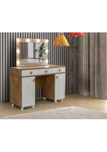 Kdl Çam - Krem Dolaplı Işıklı Makyaj Masası Krem