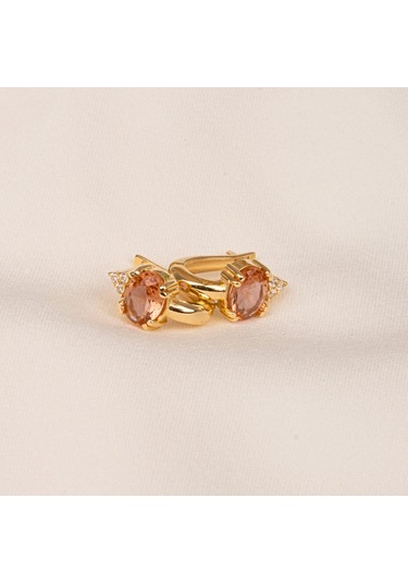 Altın Küpe - 14 Ayar Altın Oval Zultanit Taşlı Tektaş Küpe Sarı