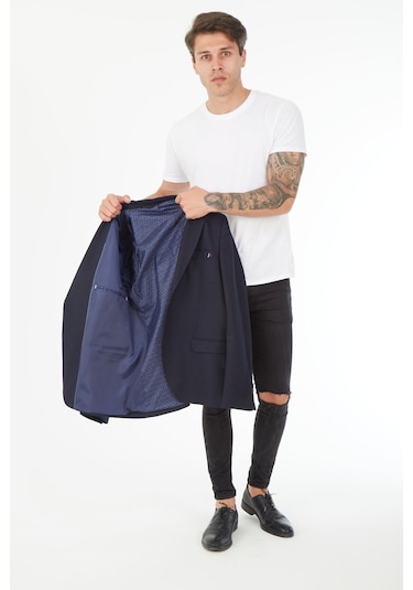 Sposo 5100 Dar Kalıp İki Düğme Lacivert Erkek Blazer Ceket Lacivert