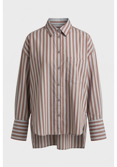 Lijuri Çizgili Oversize Basic Gömlek 3504 Mavi
