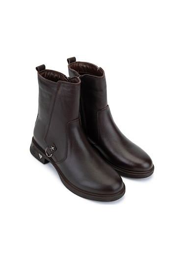 Tamer Tanca Kadın Hakiki Deri Kahverengi Topuklu Bot 1065 3450 Bn Bot Sk25-26 Kahve Dr Kahverengi