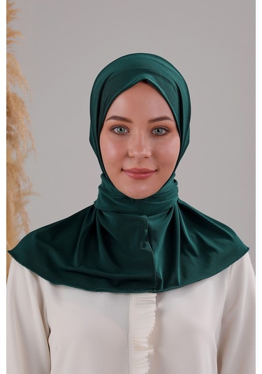 Kadın Tesettür Pratik Çıtçıtlı Sandy Fular Hazır Deniz Havuz Uyumlu Bone Zümrüt Yeşili Zümrüt Yeşili