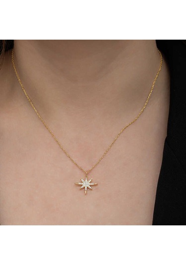 Gümüş Gold Kutup Yıldızı Kadın Kolye Sl6657 Gümüş