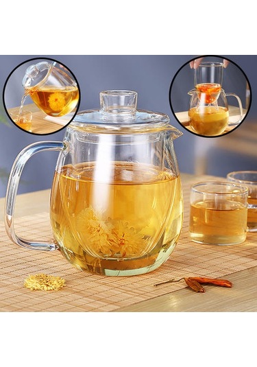 Cam Çaydanlık Çıkarılabilir Demlik Çiçekli Çay Filtresi Isıtmalı Güvenli Çay Su Isıtıcısı Çiçek Açan Gevşek Yaprak Çay Makinesi Seti Çaydanlıklar Altın - Beyaz