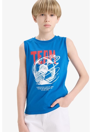 Defacto Erkek Çocuk Bisiklet Yaka Baskılı Atlet F0687a825hsbe333 Mavi