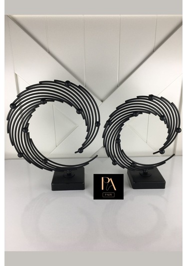 Siyah 2'li Ofis Metal Aksesuar Biblo Ev Salon Dekorasyon Obje