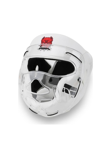 Titan Sport Yüz Korumalı Boks Kaskı , Beyaz Pitbull Desenli Camlı Model Çok Renkli