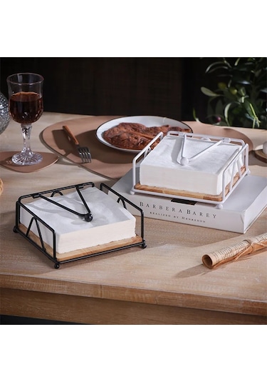 Beyaz Düz Peçetelik Metal Mutfak Peçeteliği Ağırlıklı Gergi Kolu İle Tezgah Masası İçin Rustik Doku Kağıt Dispenseri