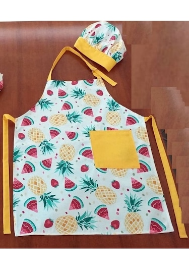 Şapkalı Mutfak Önlüğü, Aşçı Önlüğü Seti Yetişkinler İçin -sarı A