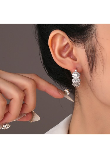 Geeksen Altın Renkli Zirkon Yüzük Küpe Seti, Şık Ve Modaya Uygun Aksesuar 12009 Gold