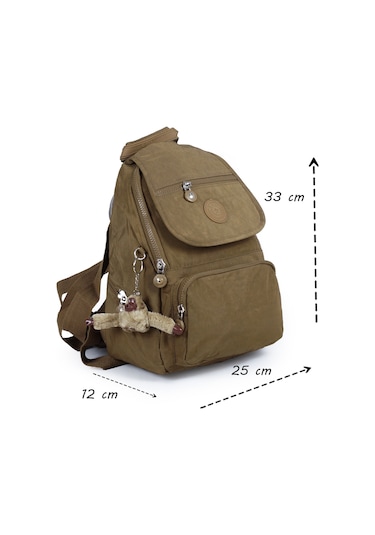 Küçük Boy Krinkıl / Klinkır Su Geçirmez Uzun Askılı Çok Gözlü Günlük Kadın Sırt Çantası Taba 12-4g Taba